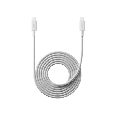 Complete coiled White Xiaomi 6A braided cable with both USB-C connectors visible