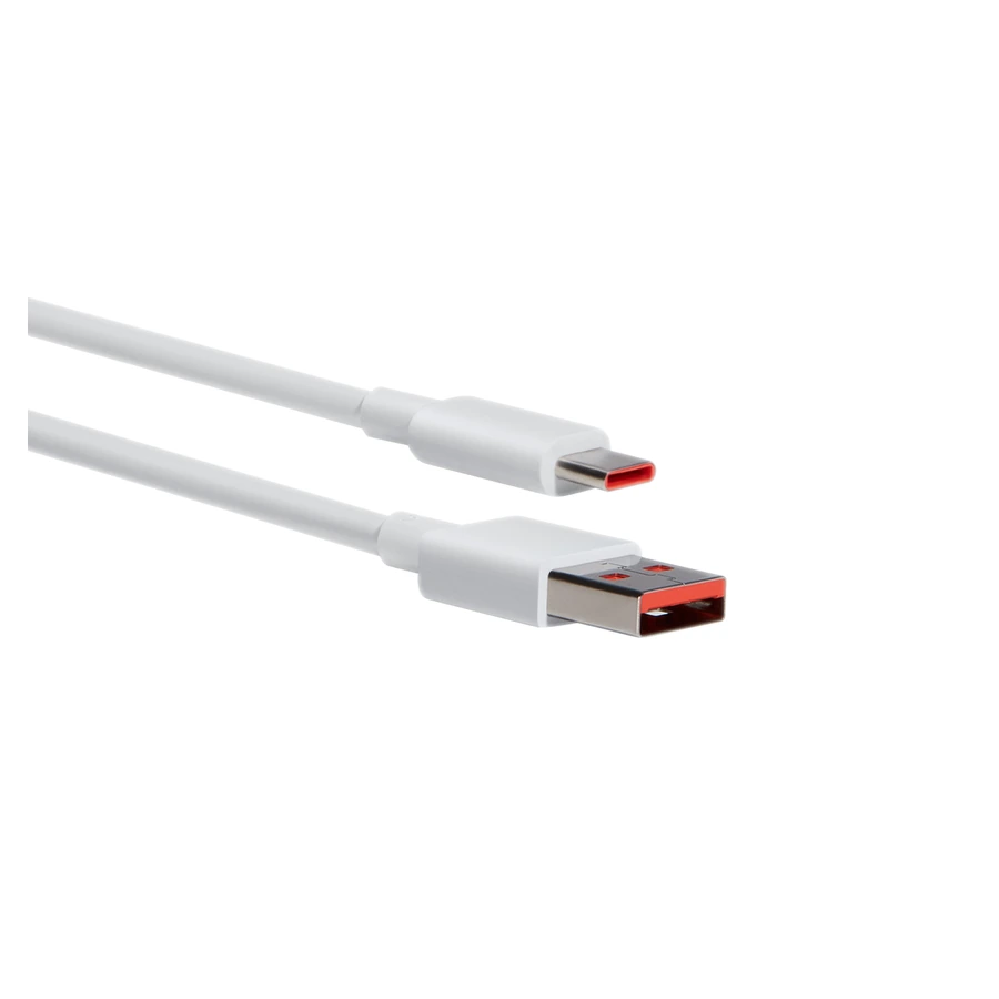 White Xiaomi 6A USB-A to USB-C Cable (1m) connectors on white background