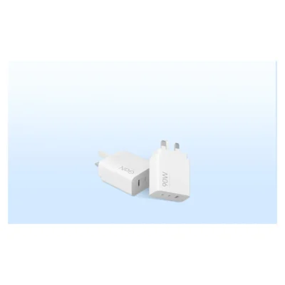 Whole Xiaomi 90W HyperCharge UK adapters shown in two orientations