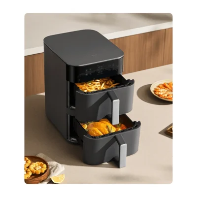 Complete Xiaomi 12L air fryer with both cooking baskets open