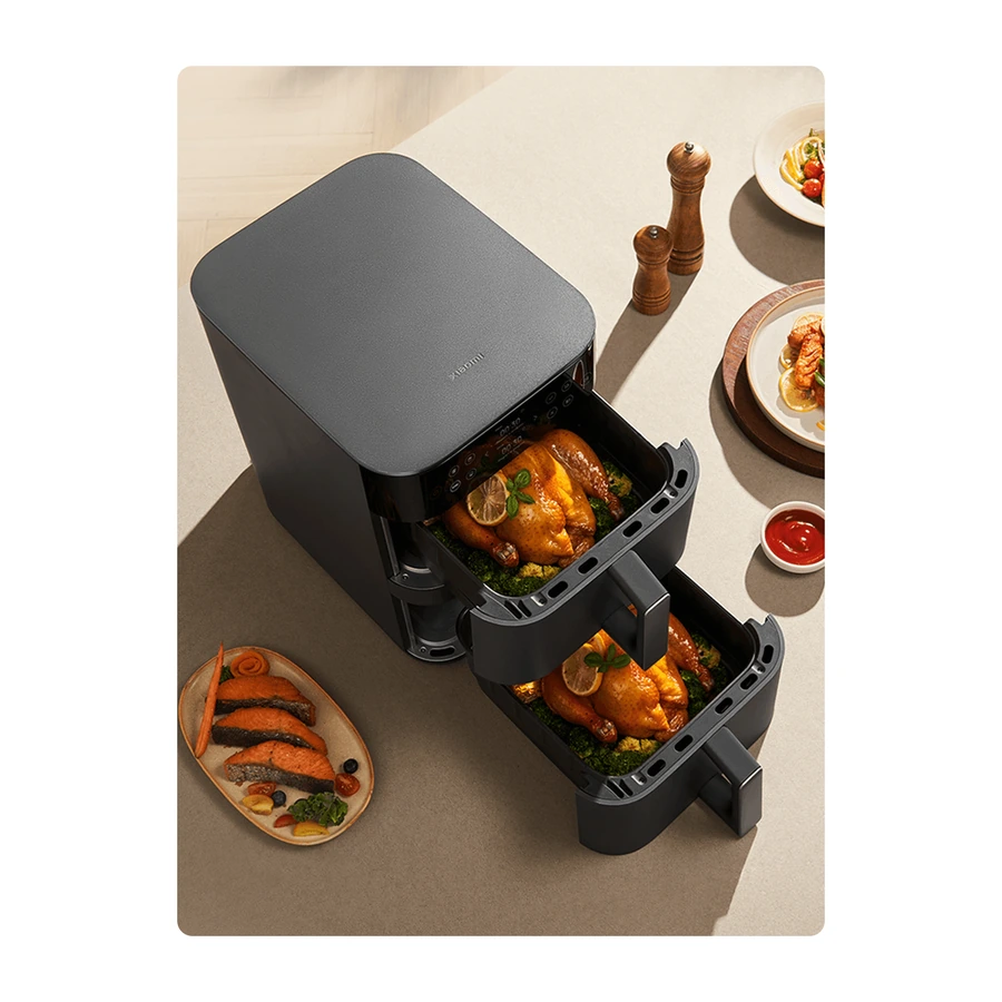 Complete Xiaomi 12L air fryer viewed from above with both baskets open