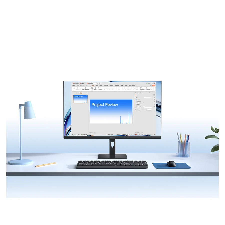 Xiaomi Monitor A27i 2026 — complete display and stand in use