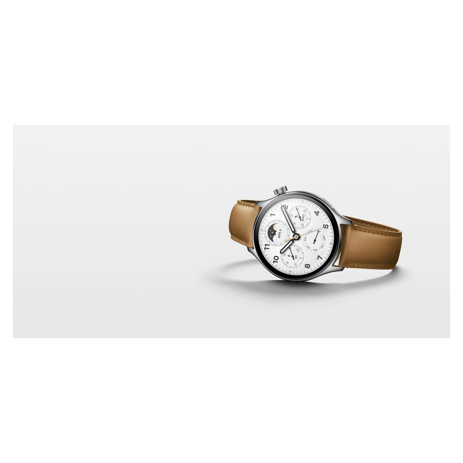 Xiaomi Watch S1 Pro (Silver) — complete watch resting on its leather strap